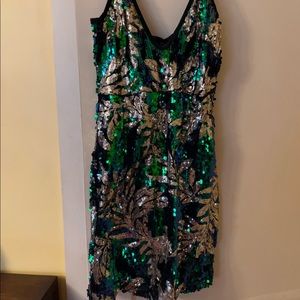 Blue Green Gold Black Stunning Sequin Mini Dress